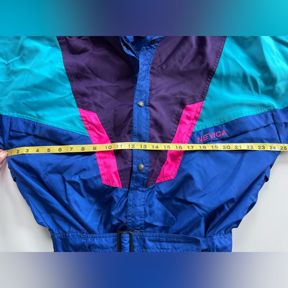 Vintage 80s 90s Nevica Blue & Pink Ski Suit One Piece Snowsuit Snow Bib *Flaws - Picture 10 of 16